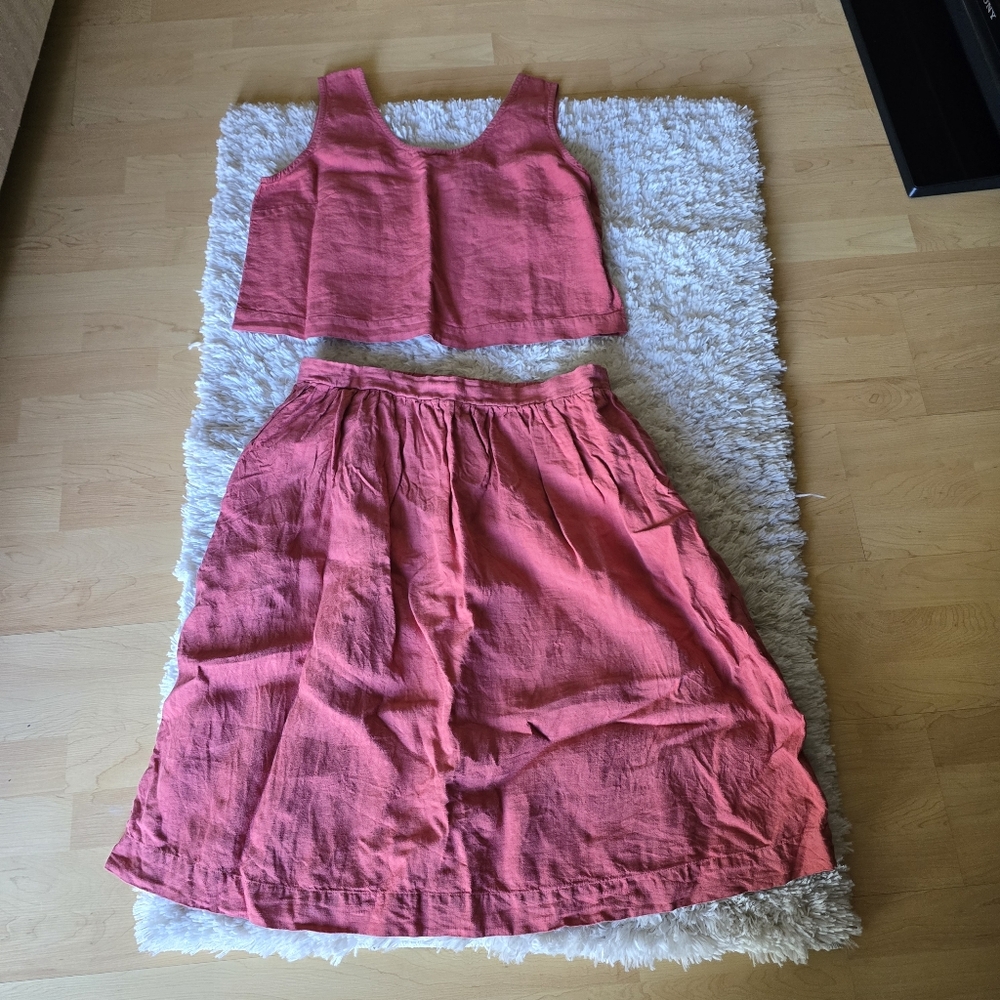 MENIQUE Pink Sleeveless Top‎ and Skirt Set 100% Linen Size XL - Picture 3 of 13